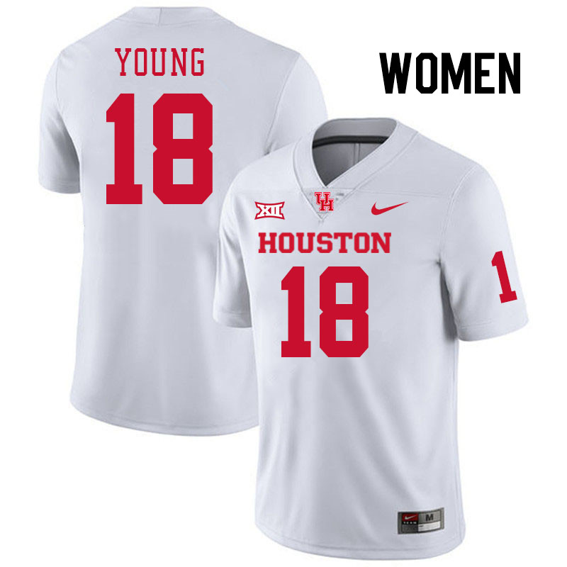 Women #18 Koby Young Houston Cougars College Football Jerseys Stitched-White